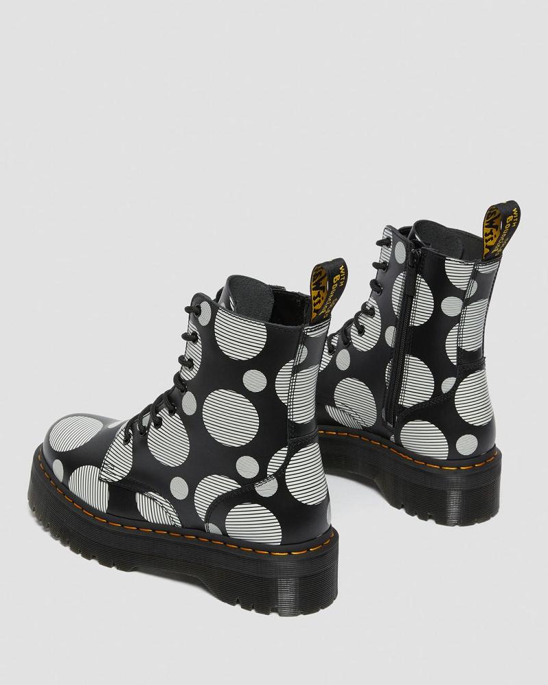 Black Men's Dr Martens Jadon Polka Dot Smooth Leather Platform Boots | CA 559MQZ